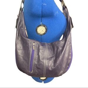 BORSE IN PELLE,Purple/BlueLeather Purse,OrangeSuedeInterior,15X3X8.5,Brand Stamp